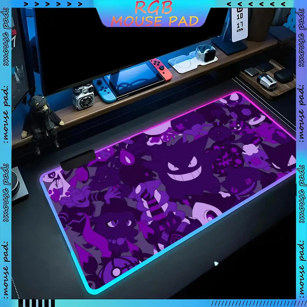 Gengar Desktop Mouse Pad RGB Pc Accessories LED Game Desk Mat E-sport Table Protector Neon Keyboard Mat Backlit Carpet Rug Give