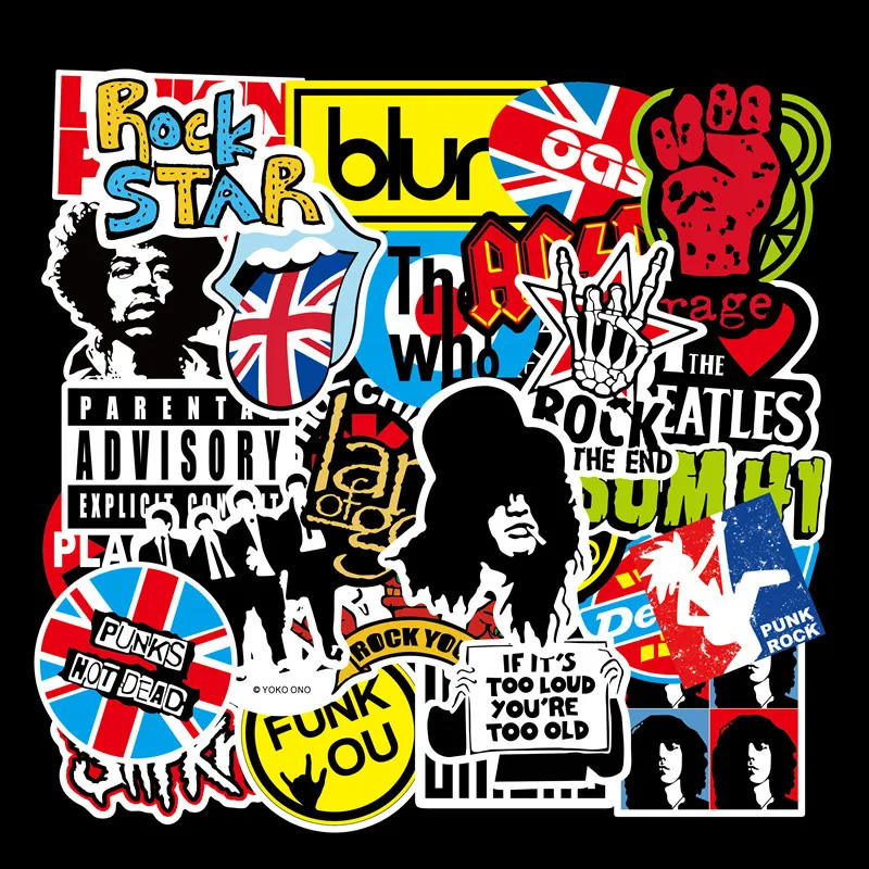 

100 ROCK Band Stickers, Amazon Cartoons, Graffiti Stickers, Notebooks, Trolley Cases, Motorcycles