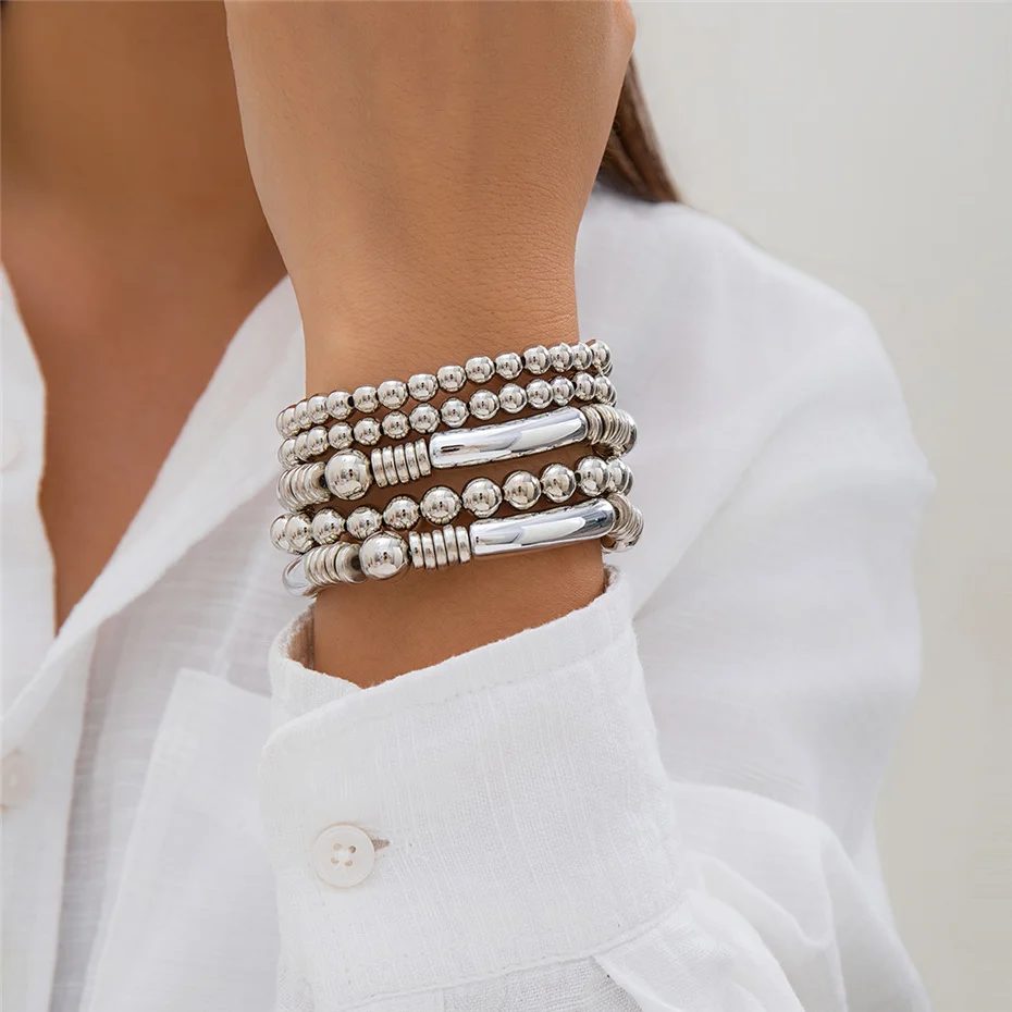 Übertriebene Punk Big Ball Chain Armbänder Frauen Vintage Chunky Runde Perlen Elastische Armreif Grunge Paar Schmuck Steampunk Männer – Detail 10