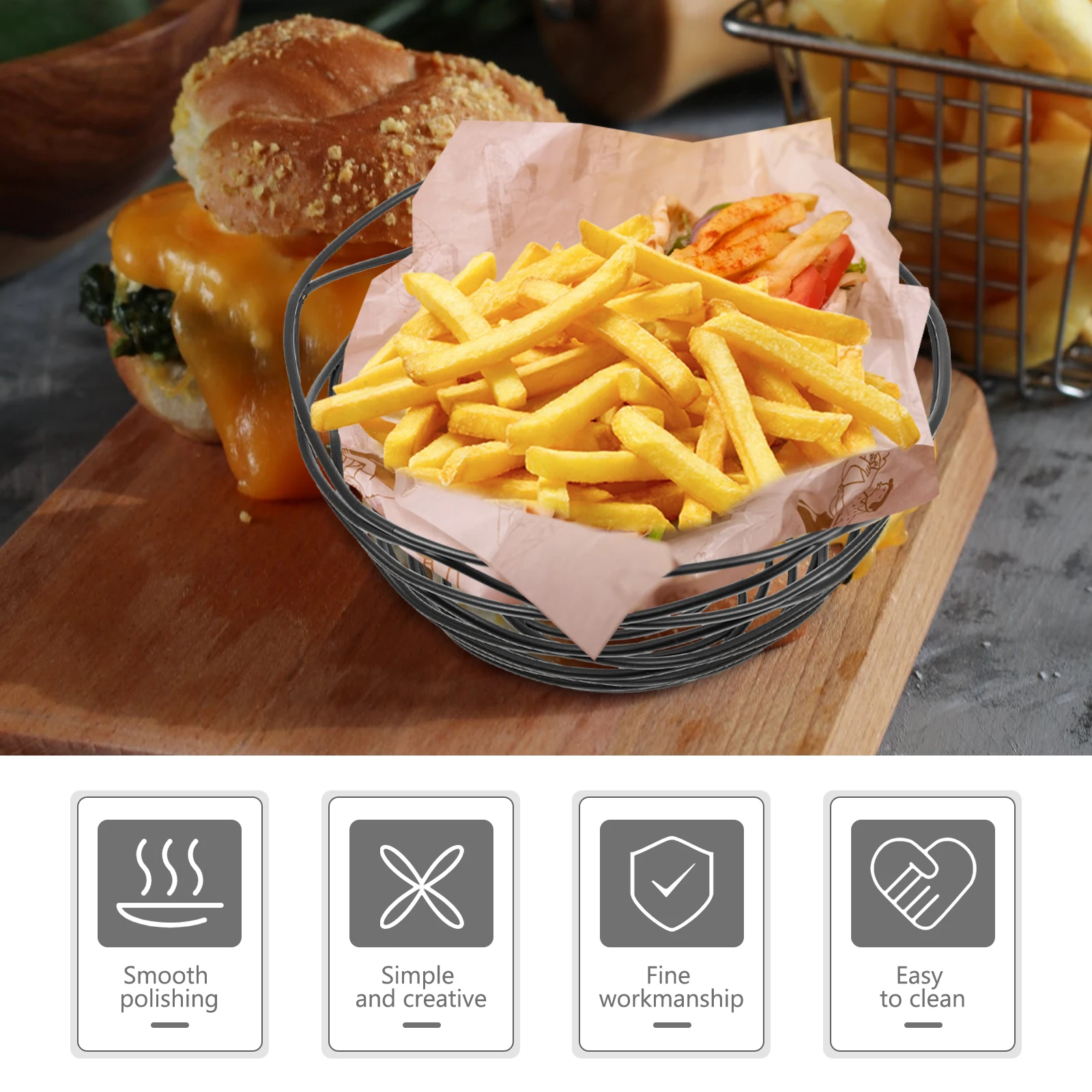 

Snack Basket Hollow Metal French Fry Chicken Holder Creative Food Appetizer ganizer Black Fried Storage Vegetable Fruit Bread C