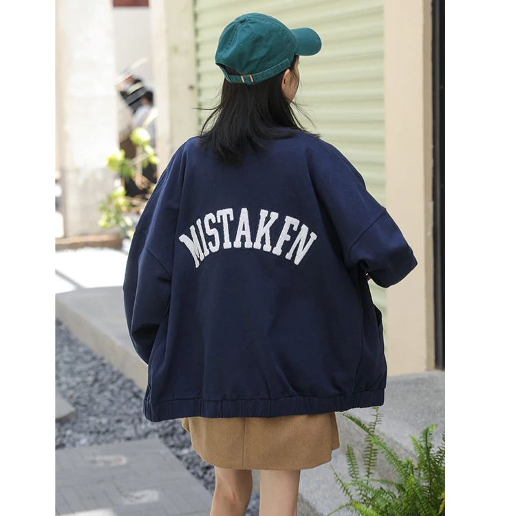 

Japanese Fashion Girls Hoodie without Hood High Quality Cotton Zipper Up Street Fashion Women Autumn Jacket Letter Printing