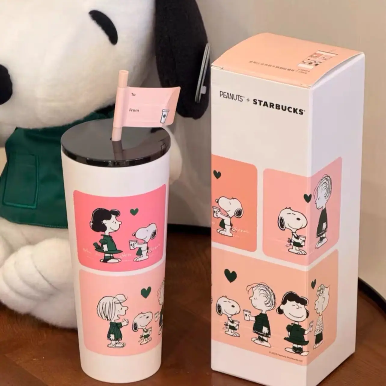 2025 อะนิเมะ Kawaii ลูกสุนัขสาวถ้วยใหม่ Snoopy น่ารักการ์ตูนฟางสแตนเลสถ้วยน้ําแบบพกพาขวดน้ําดื่มของขวัญ