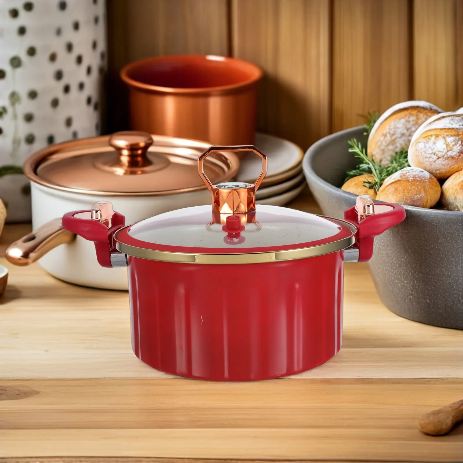 Non Stick Soup Pot For Steam Cooking Family 8L Pressure Nonstick Interior Lid Spill Proof Valve