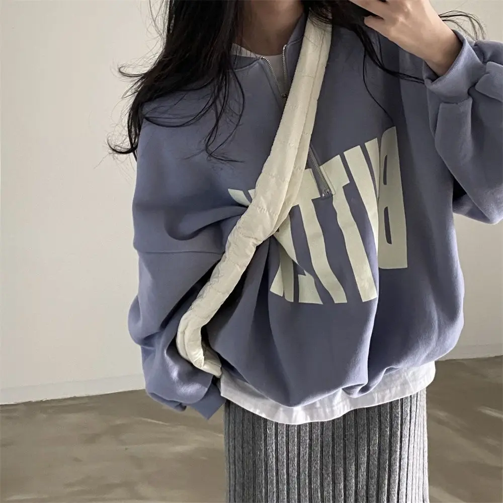 Fashion All-match Stand Collar Zip Sweatshirts Autumn New Letter Print Tops Women Y2k Long Sleeve Sweatshirt Mujer