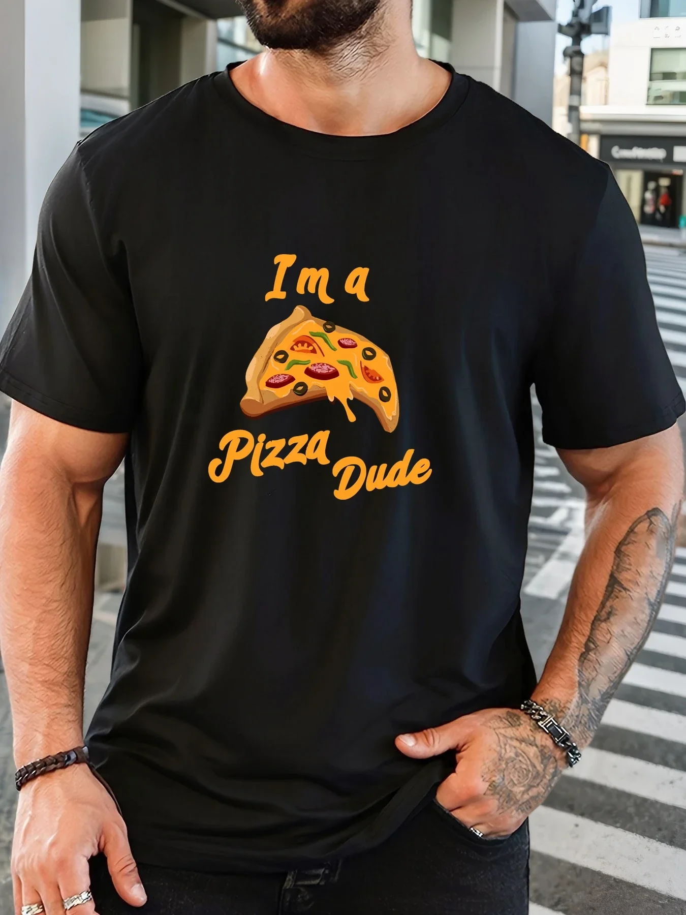 

Поп-мужская летняя повседневная короткая футболка с круглым вырезом I'm A Pizza Dude Pattern