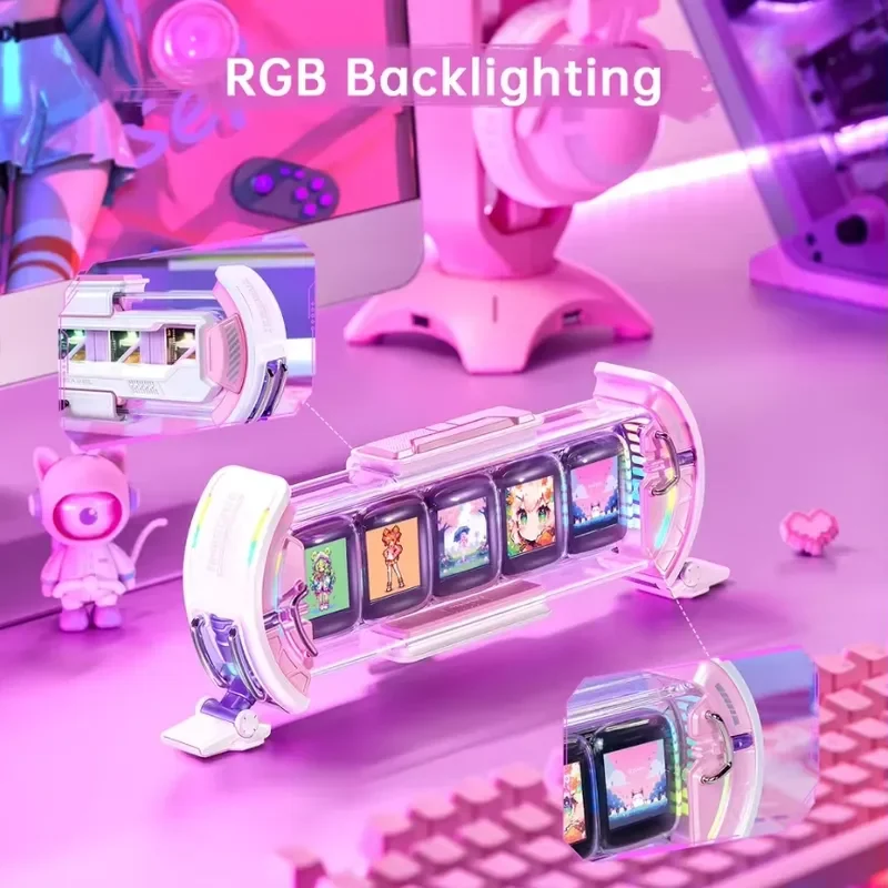 【CHIMU HOME】Pixel DIY Glow Tube Clock, IPS Color Screen, RGB LED, for Cyber Desk Decoration