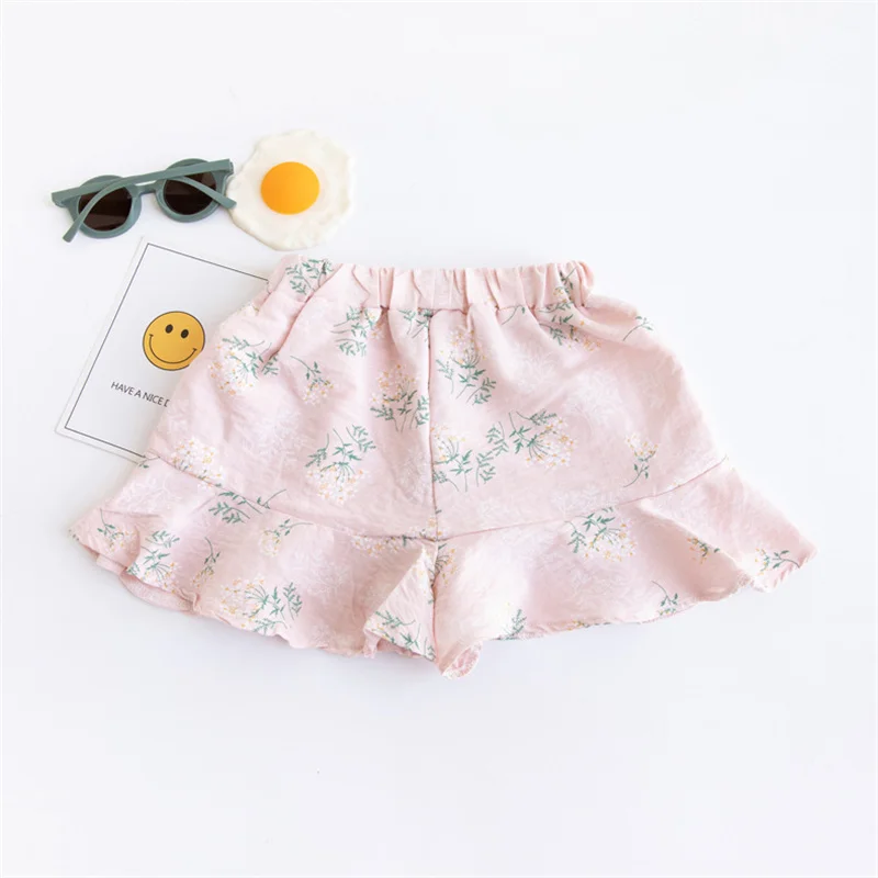 Children\'s Short Pant For Girls Cotton Print Kids Girl Shorts Summer Thin Sweet Pocket Bow Short Trousers 3-8T Clothing Outwear