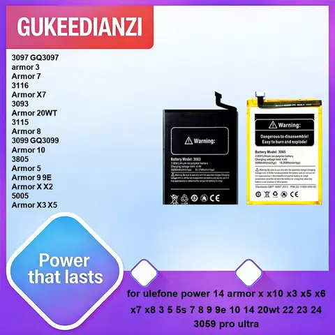 Battery 3116 3805 3099 GQ3099 For Ulefone Power 14 Armor x X10 X3 X5 X6 X7 X8 3 5 5S 7 8 9 9E 10 14 20WT 22 23 24 3059 Pro Ultra