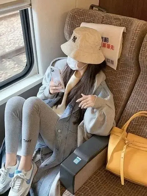 루즈핏 후드티 여성 데님 패치워크 캐주얼 워크웨어 아우터웨어 중간 길이 다용도 탑 대형 사이즈 300 포