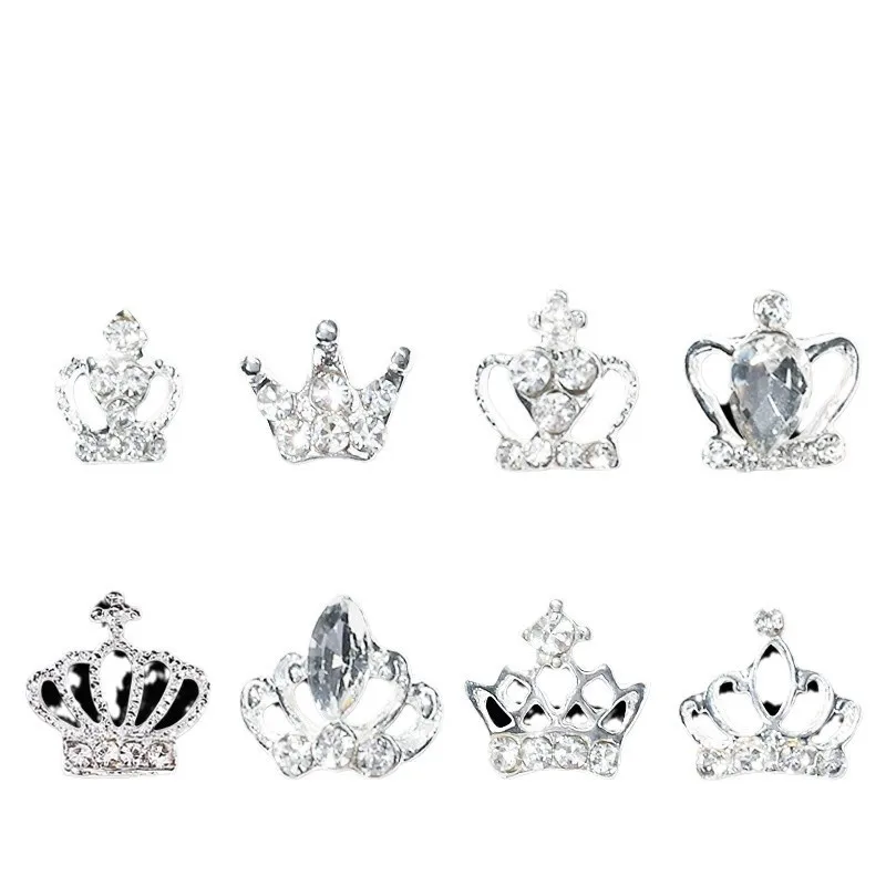 10pcs Silver Crown Design Nail Charms With Rhinestones Nail Art Accessories Nail Art Supplies For Women  Girls Nail Art Jewelry