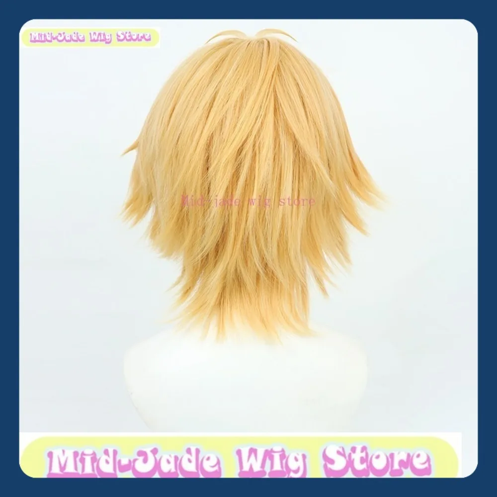 Peluca de jade medio para hombre, motosierra Denji, peluca de Cosplay, juego de Anime, accesorios de disfraz para fiesta de Halloween, pelo sintético