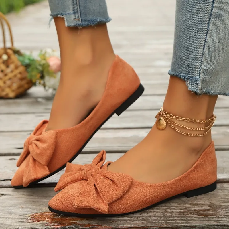 JGSHOWKITO Klassische Damen-Flats mit süßer Schleife, flache Ballerinas für Damen, spitze Zehenpartie, rutschfeste Damen-Mode-Loafer – Detail 12