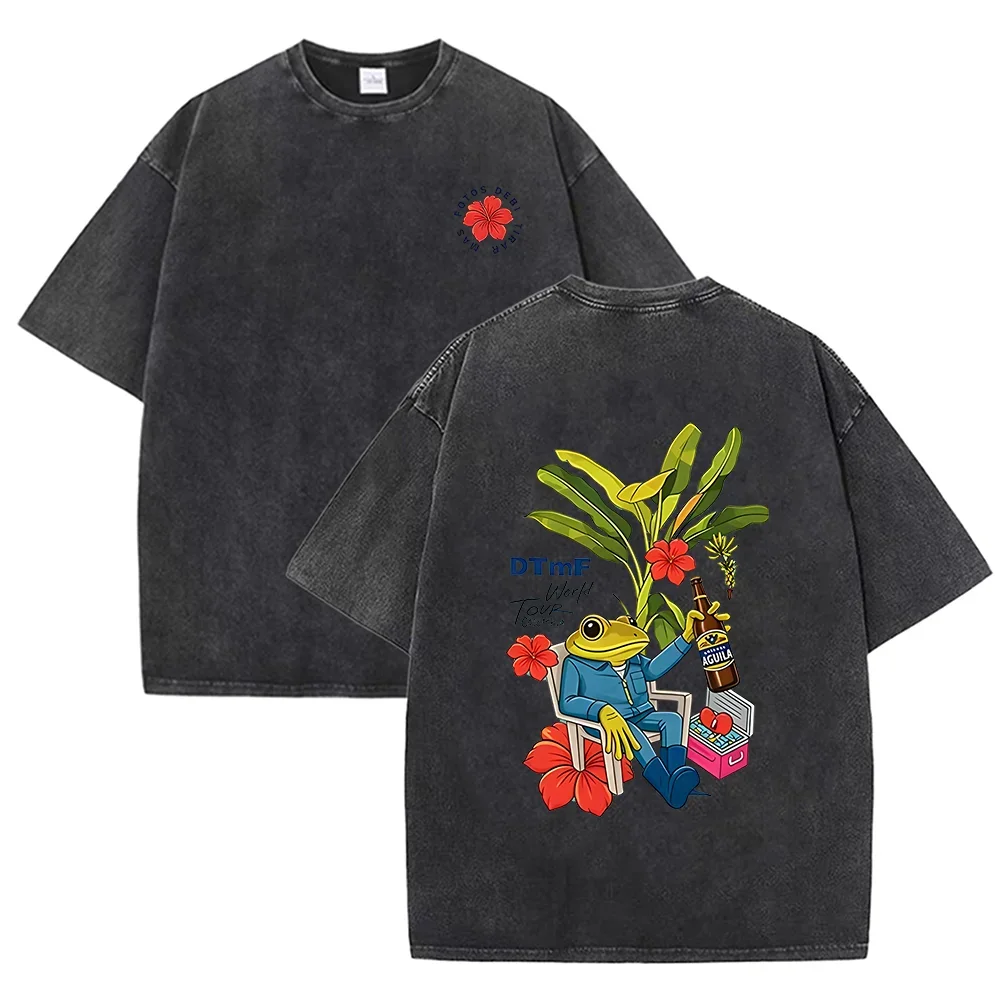 T-shirt unisexe Bad Bunny Tour 2026 en coton délavé vintage, imprimé Debi Tirar Mas Fotos DTMF, décontracté, ample, à manches courtes, style streetwear