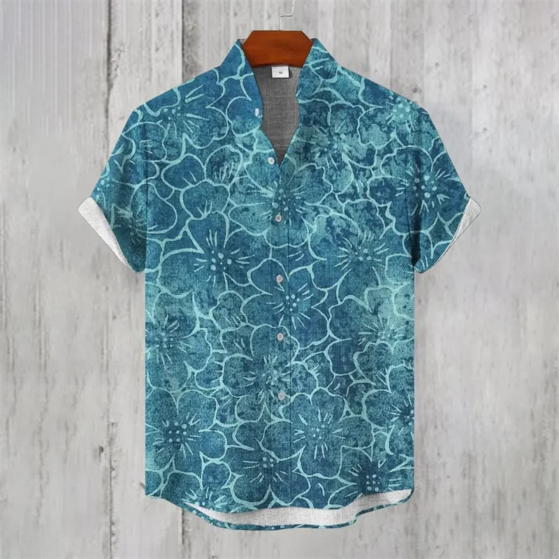 New men's short sleeved shirt with linen animal pattern, fashionable 3D wave print art, high-quality shirt