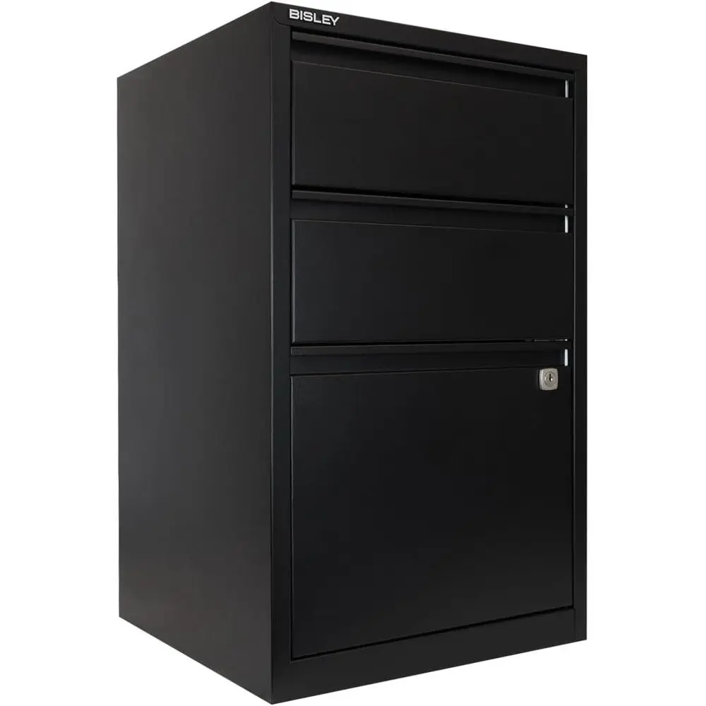 

3-Drawer Lush Front Veal Cabinet with Black, 2 Utility Drawers + 1 Hanging Drawer, Powder-Coated Steel, Locking Bottom Drawer