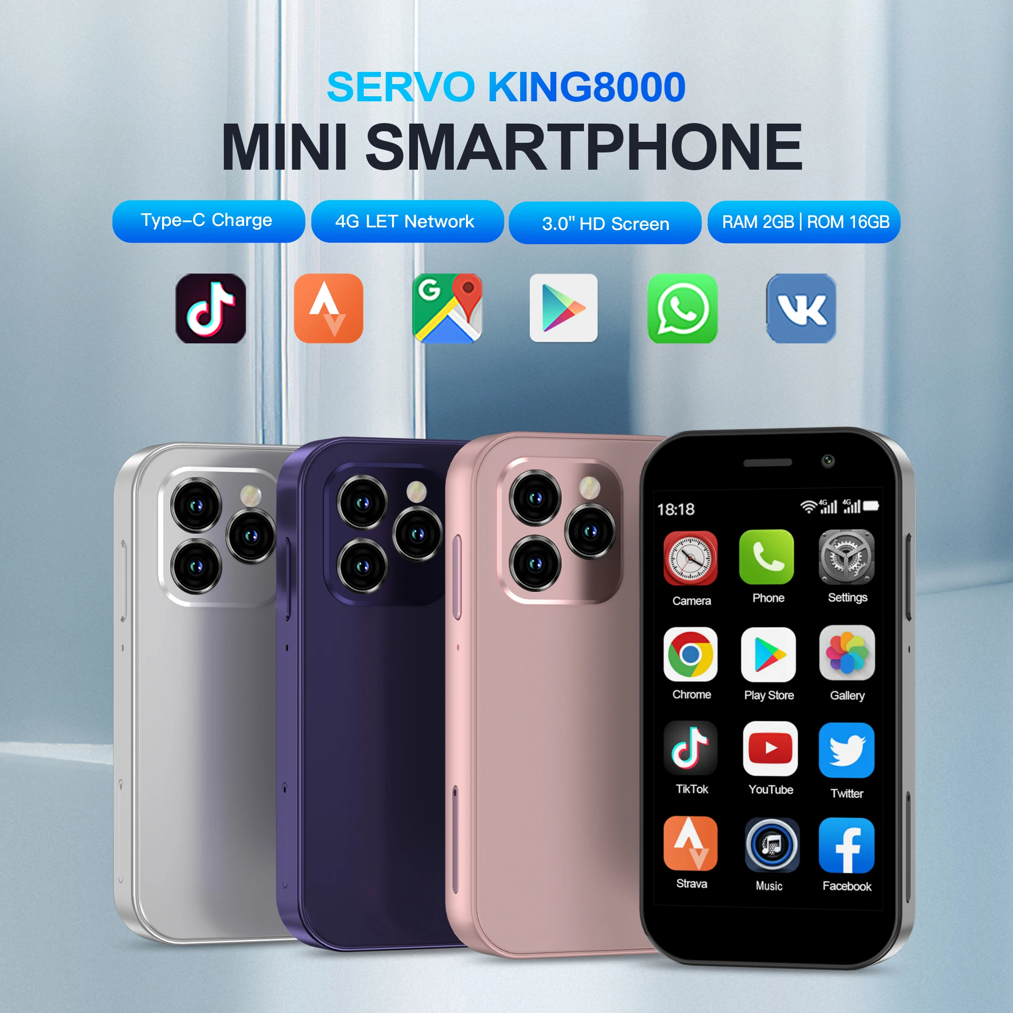 SERVO KING8000 มินิสมาร์ทโฟน 4G LTE ระบบ Android 2GB + 16GB Wifi Hotspot 3.0 นิ้วกระเป๋าขนาดเล็กโทรศัพท์สมาร์ท 2 ซิมการ์ด