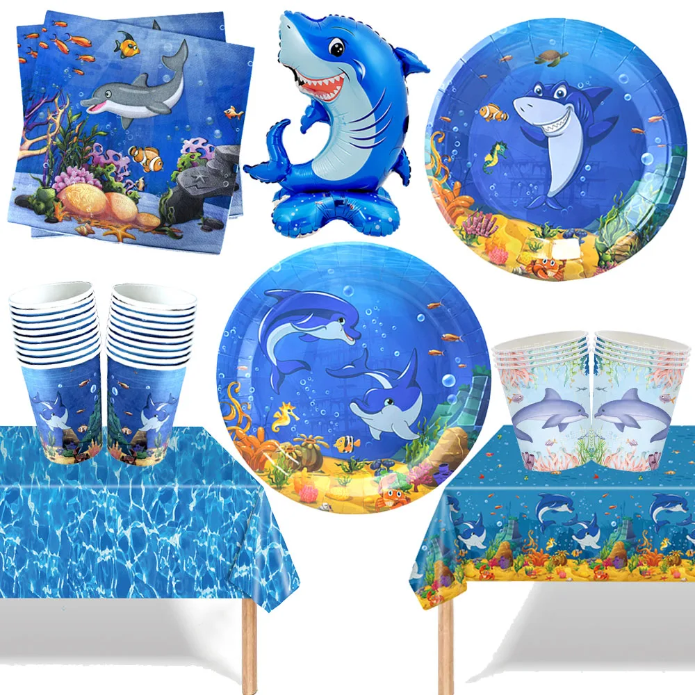 Ocean Party Supplies Under the Sea Party Tableware Ocean Themed Party Plates Napkins Tablecloth Birthday Baby Shwer Party Decora