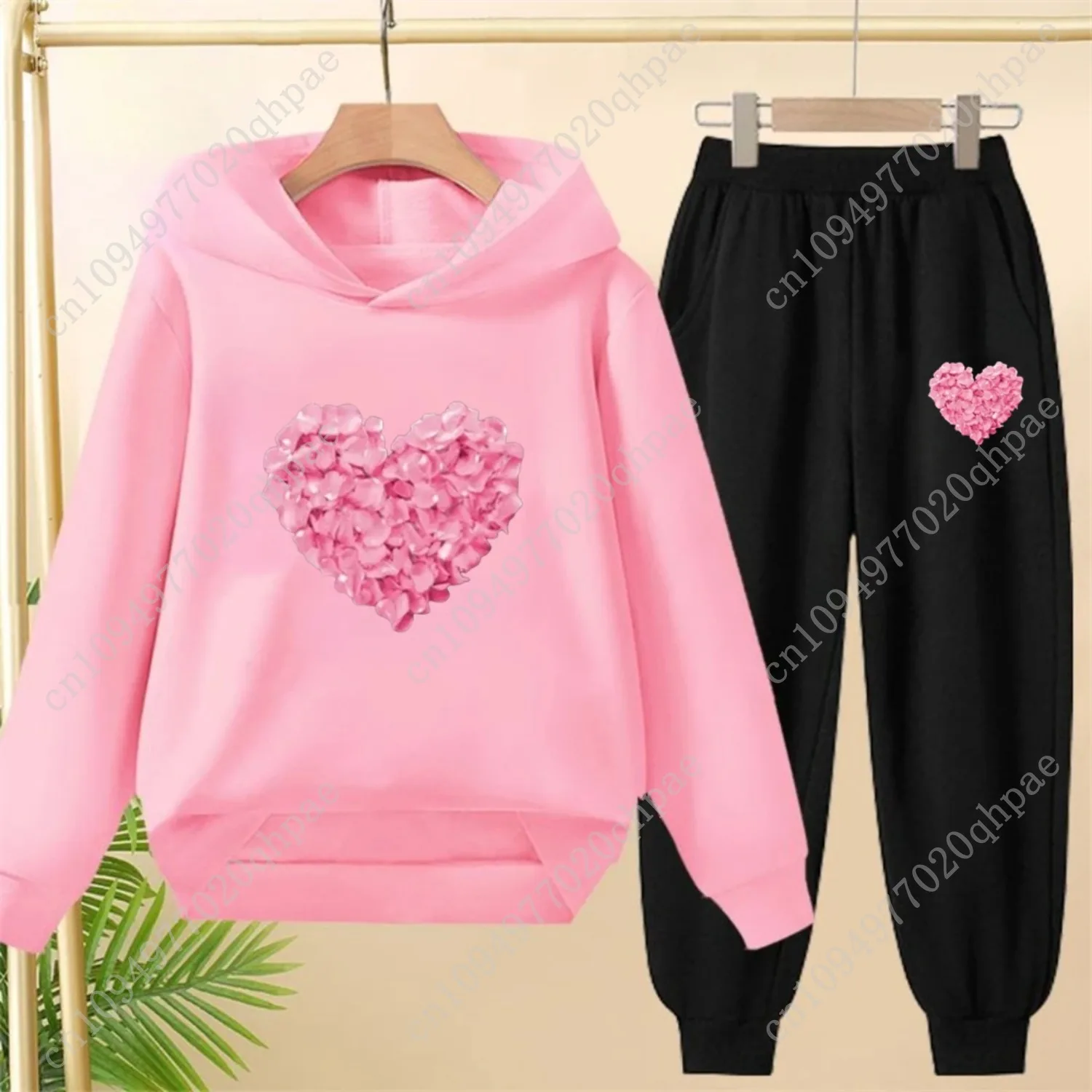 Petali a forma di cuore Top e fondo per bambini Felpe con cappuccio Ragazze Ragazzo di età 3-12 Cappotto Casual Toddle Felpa con cappuccio Abbigliamento autunnale