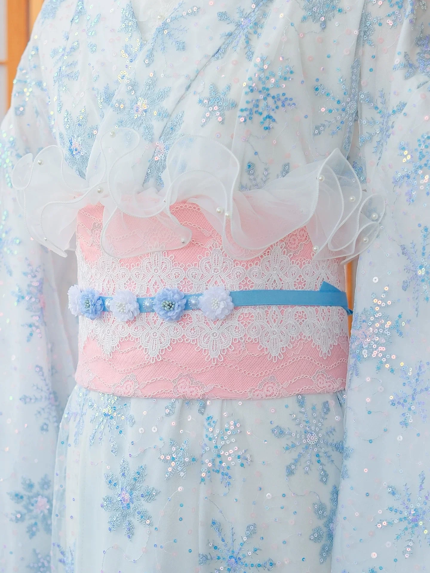 Women Japanese Kimono Obi Double Layer Bow-Tie Waist Belt for Retro Style Dress Yukata Accessories Cos Costume