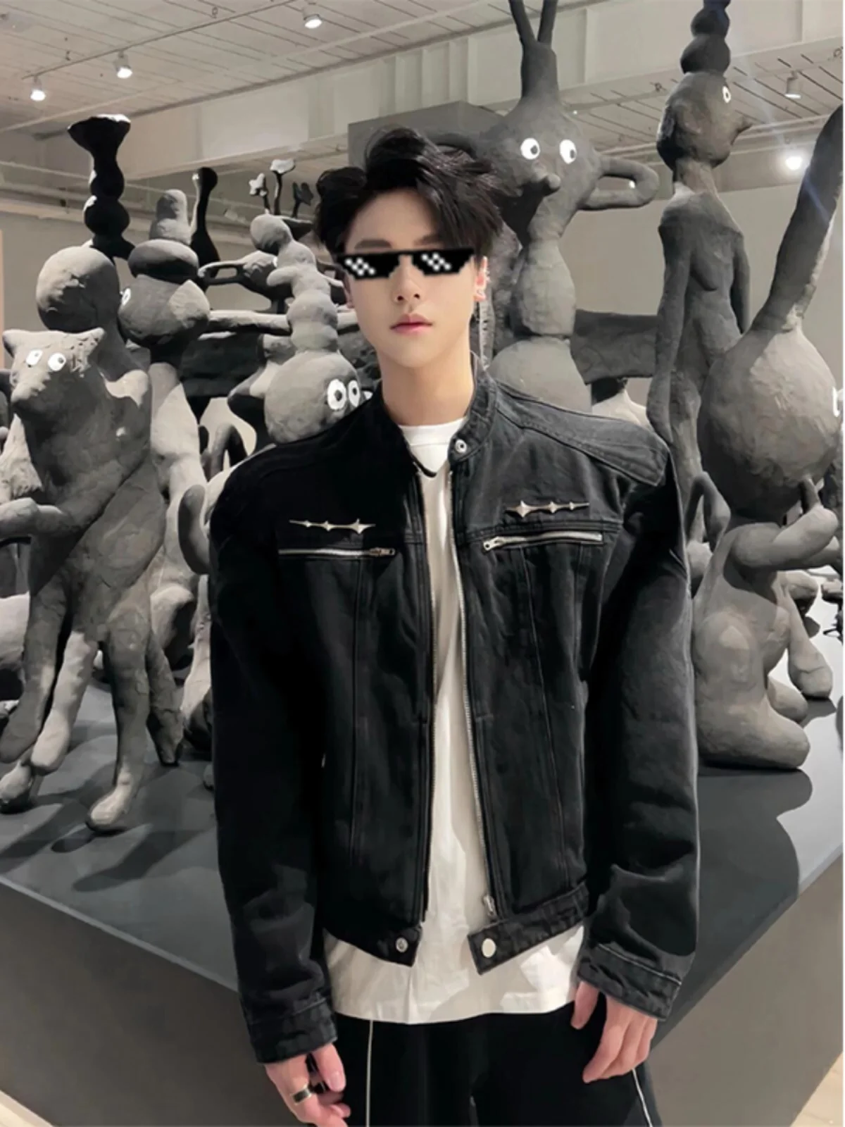 

Мужская джинсовая куртка Waed Bla ort Padded Shoulder в американском ретро-стиле, приталенная, с воротником-стойкой, джинсовая одежда