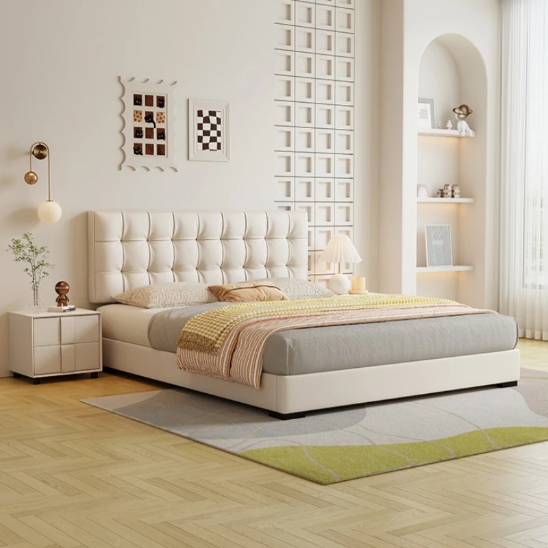 

Modern leather single bed light luxury cream wind bed frame multi-functiona minimalist camas matrimonio bedroom furniture