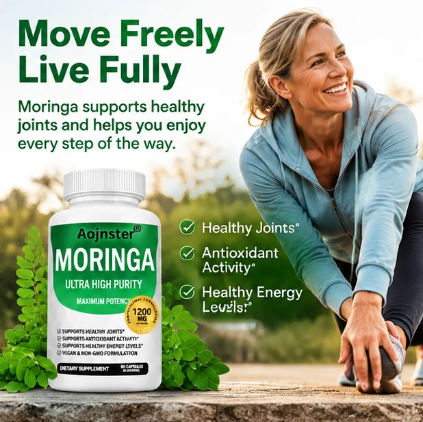 Moringa Capsules 1200mg Per Serving,Ultra High Purity, Vegan Non-GMO, Antioxidant & Joint Support Daily Dietary Supplement
