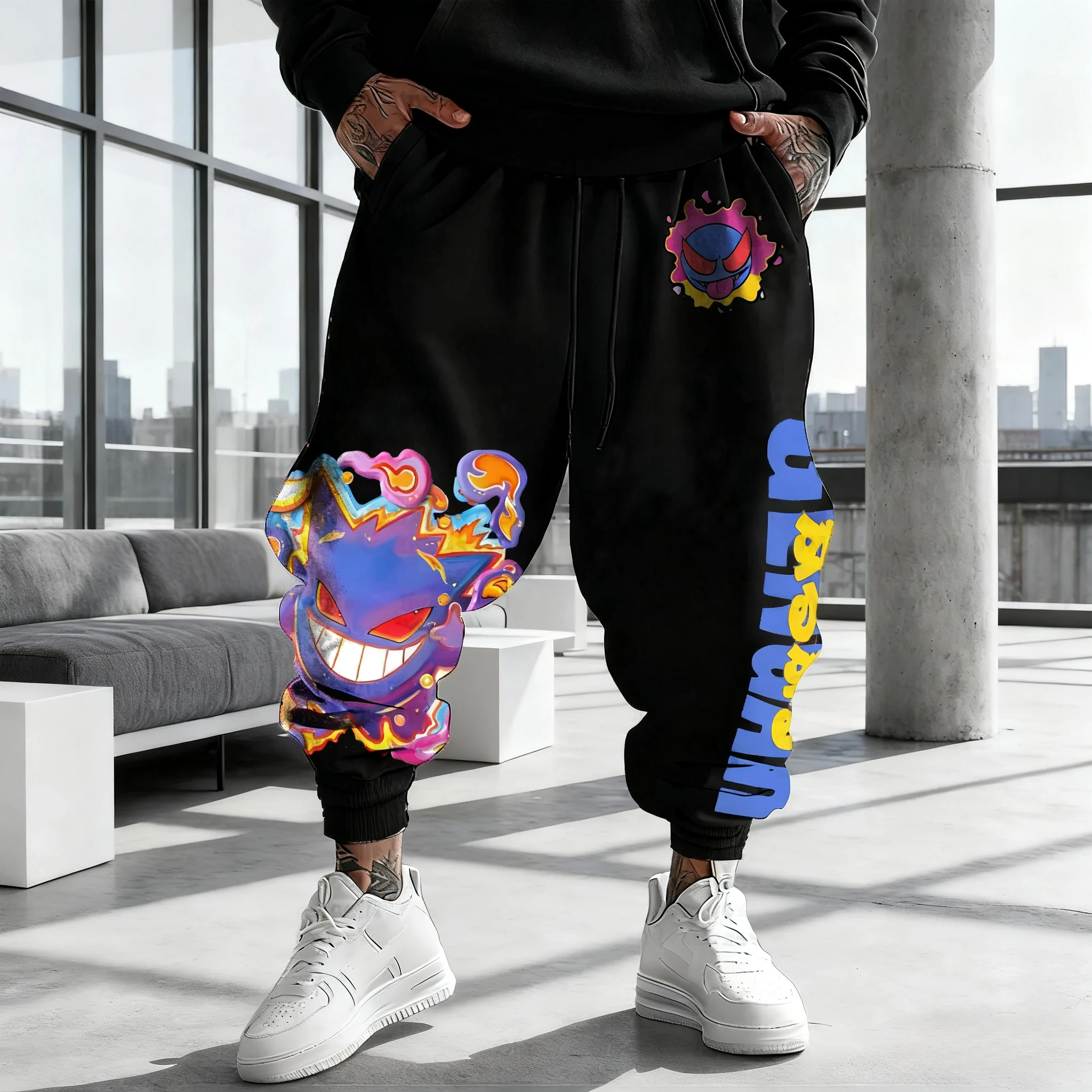 Pokémon Handheld Game Gengar Printed Sweet Pants 2025 Men's Autumn/Winter New Item Harajuku Casual Loose Cotton Versatile Pants