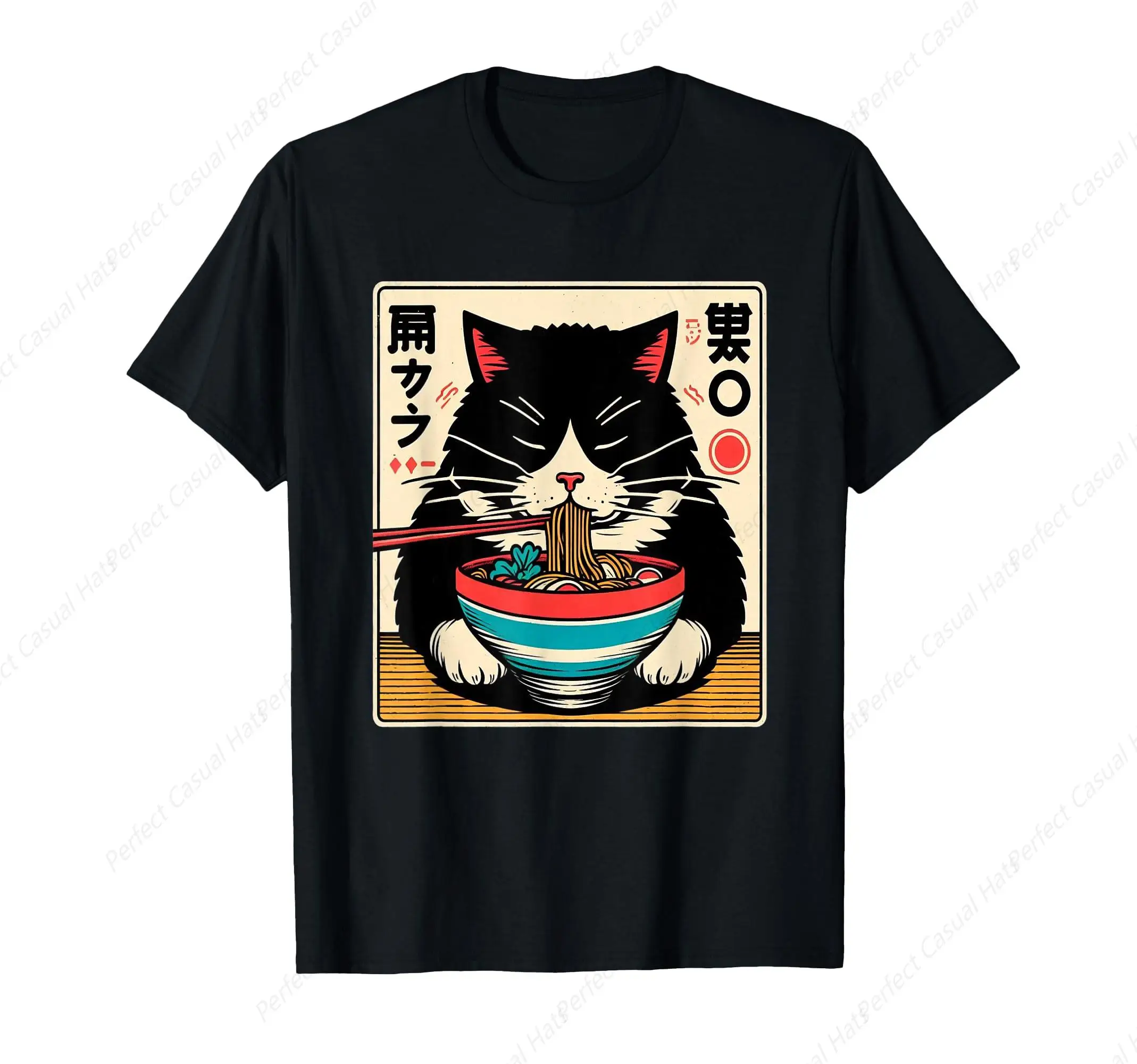 

High Quality Ramen Cat Kawaii Neko Japanese Noodles Aesthetic Otaku Lover Soft T-Shirt