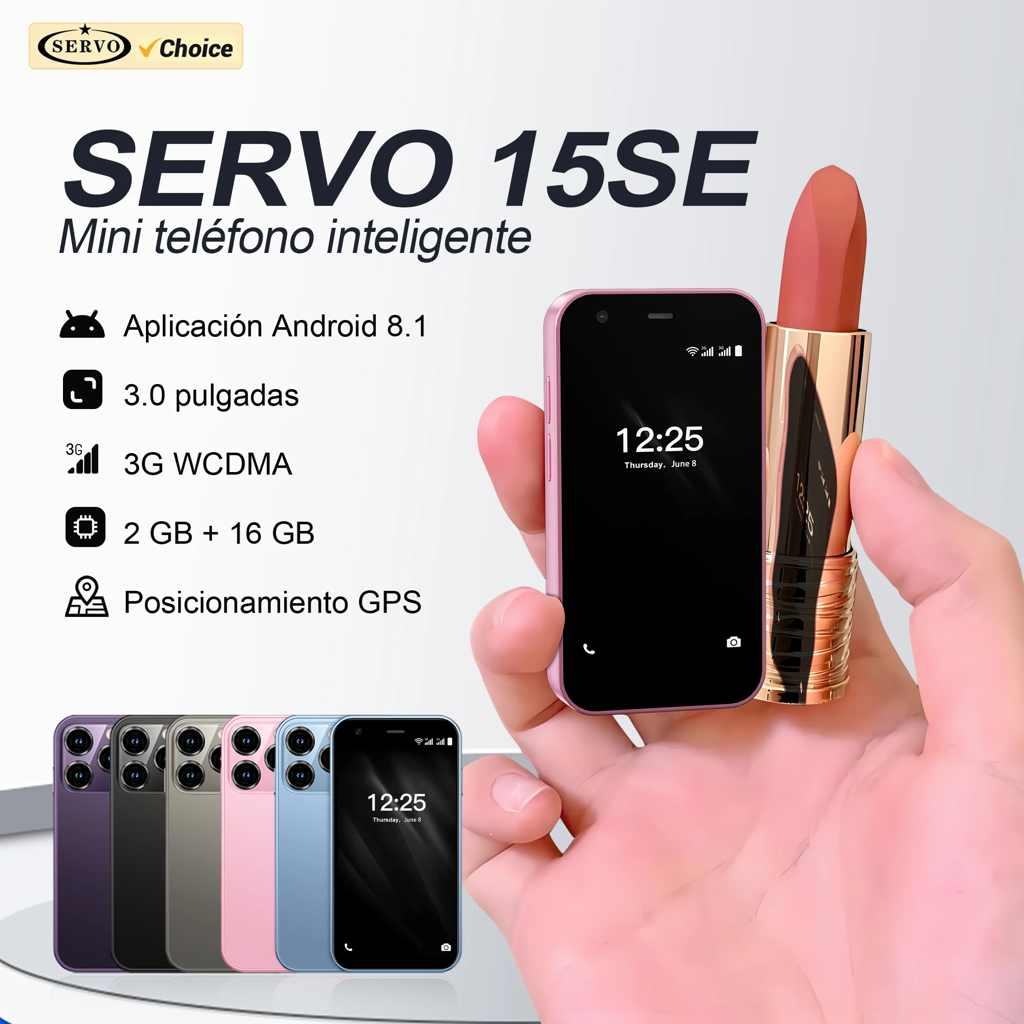 SERVO 15SE Mini Smartphone Android 3G WCDMA 2GB+16GB Play Store WhatsAPP WiFi Doble SIM Desbloqueado 3.0" Teléfono Móvil Inteligente de Bolsillo
