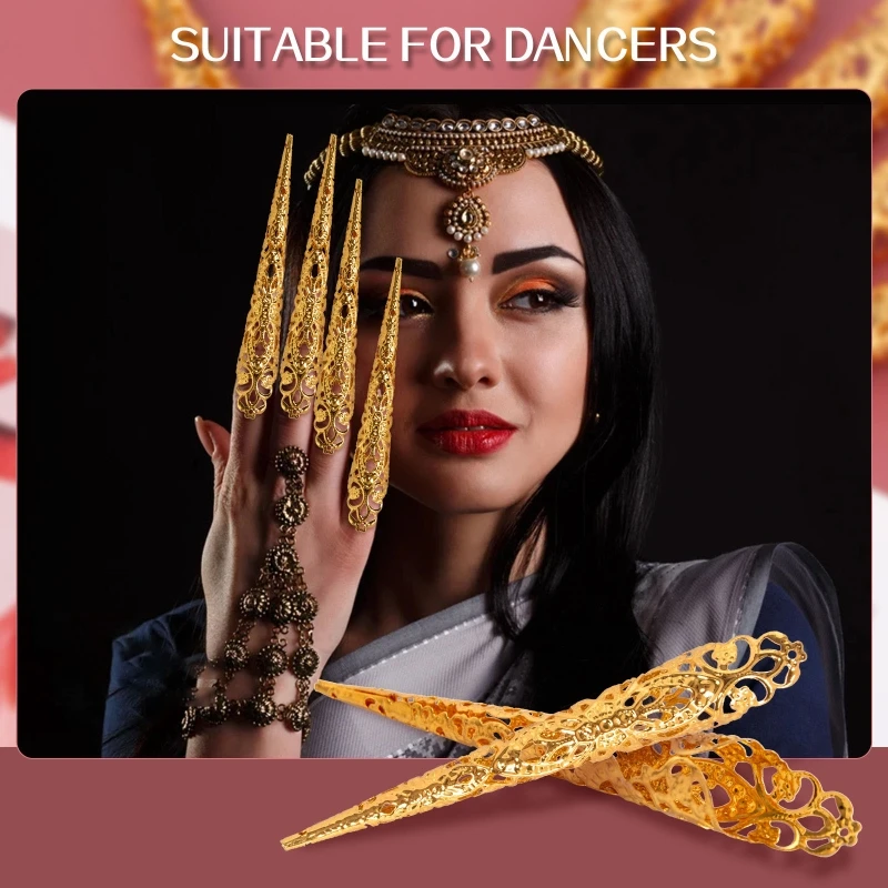 D0LC Fingertip Claw Rings Nails Decoration Chinese Finger Claws Belly Dance Finger Nails Full Finger Rings False Long Nails