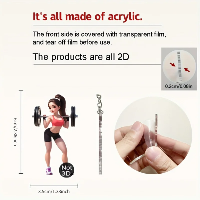 2D Weightlifting Woman Acrylic Keychain – Cartoon Fitness Pendant, Holiday Gift for Gym Enthusiasts