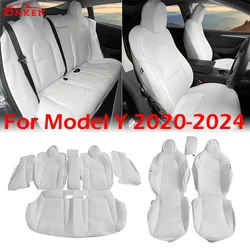 Car Seat Covers for Tesla Model Y 4-Door 2020-2024, White Silicone Leather Front & Rear 5-Seat Seat Cover Cushion