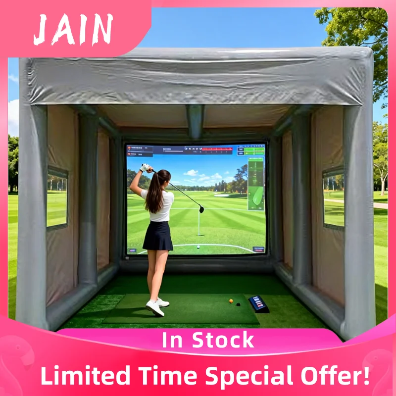 16FT Inflatable Golf Simulator Enclosure Indoor/Outdoor Golf Practice Swing Tent Golf Shooting Marquee with Projection Screen