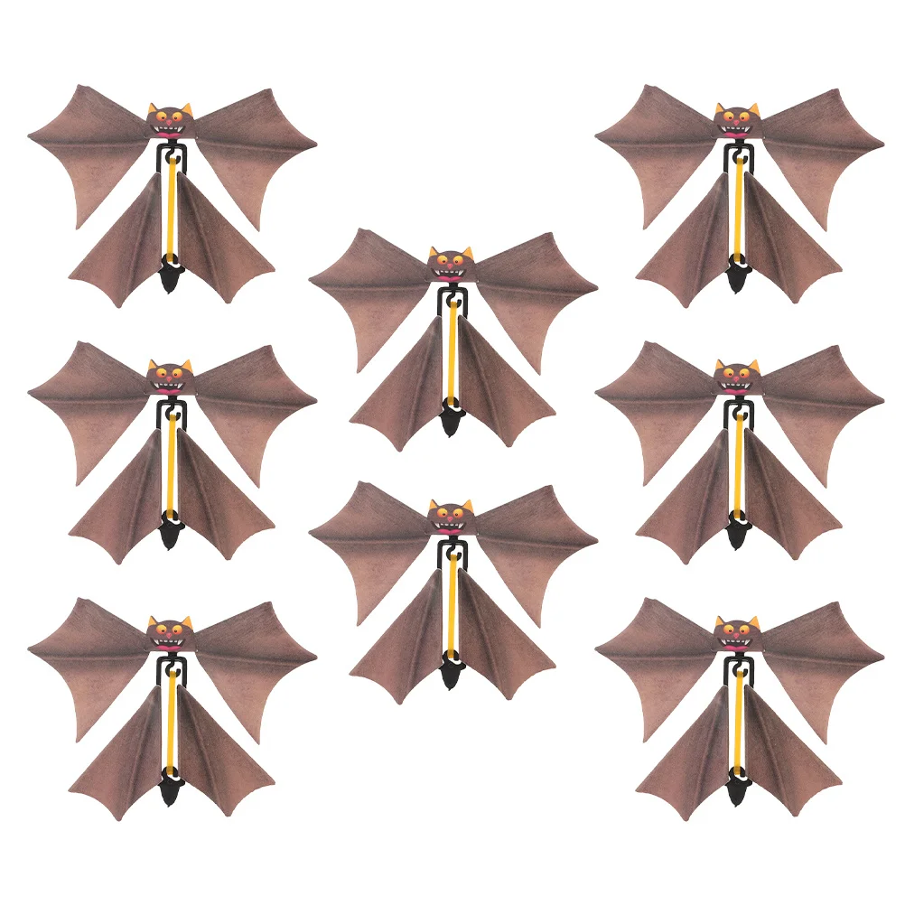 8Pcs Flying Bat Halloween Wind Up Bat Prank Surprise Joke Durable Plastic Props Light Brown Halloween Fly Bats