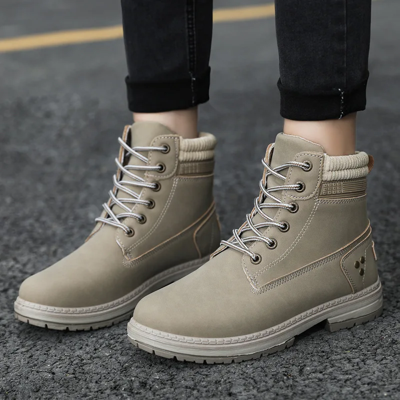 Plus Size Women\'s Boots Thick Bottom Round Toe Footwear Spring Autumn Lace Up Solid Colour Hiking Shoes Botas Para Mujeres