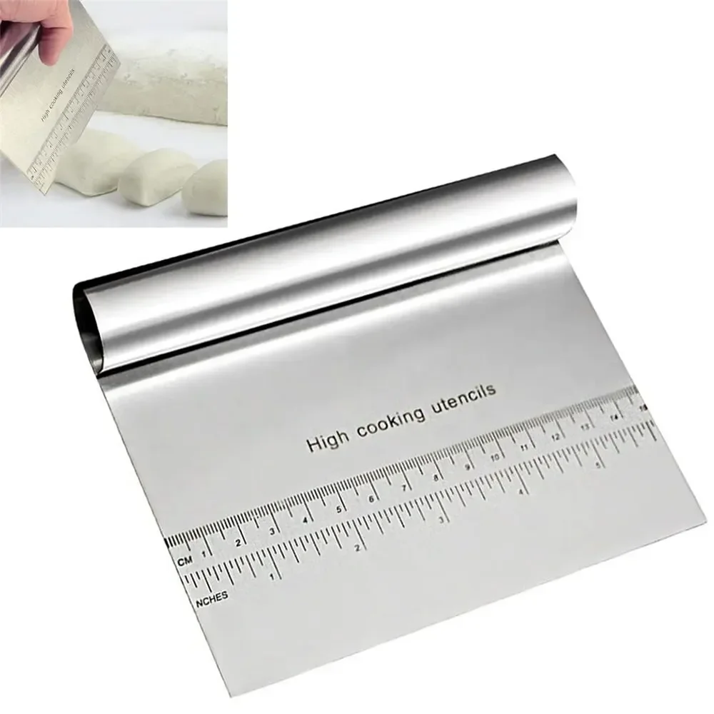

Stainless Steel Dough Pastry Scraper Pizza Cutter Chopper with Measuring Scale Multipurpose Cake Bread Separator Scale Knife