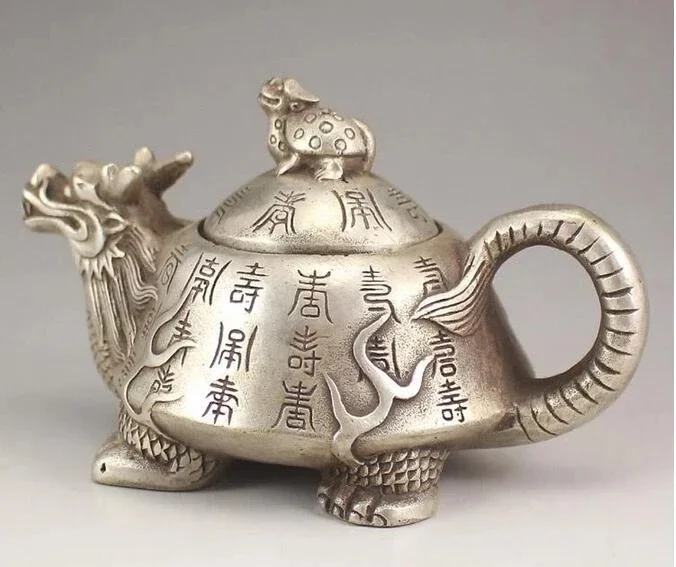 Silver-plated white copper dragon pot Decoration kettle teapots copper pot decorative antique collection