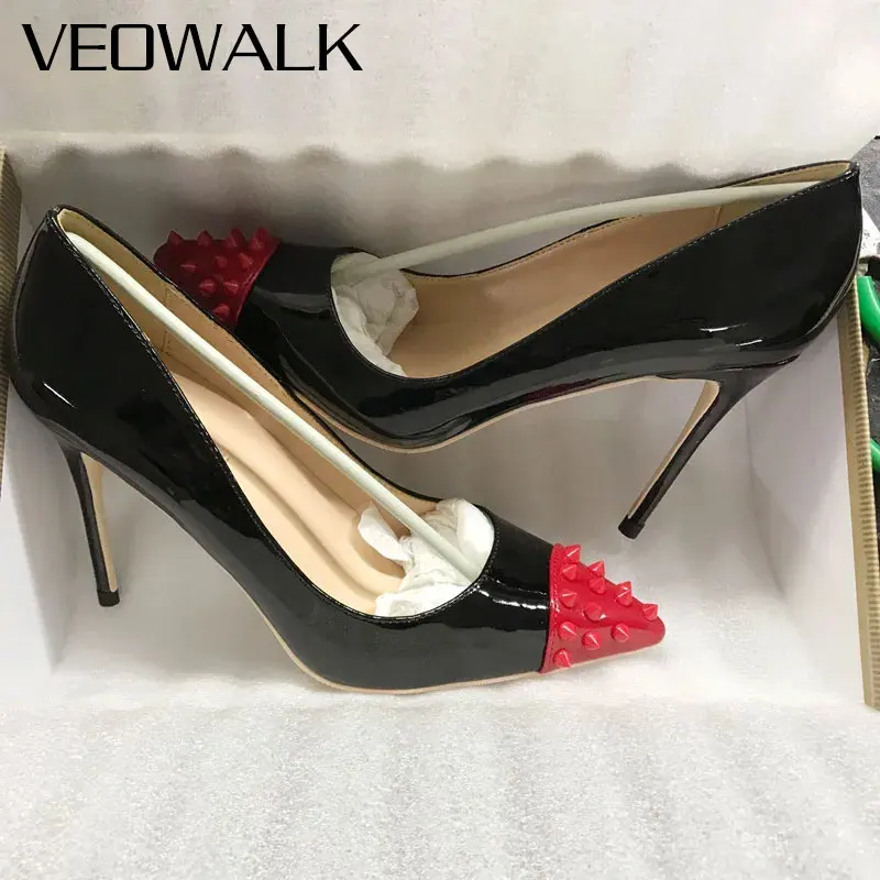 

Veowalk Sexy Women’s Pointed Toe 12cm Stiletto Heels Black Red Spiked Patent Leather Pumps for Wedding,Club Night,Office Chic