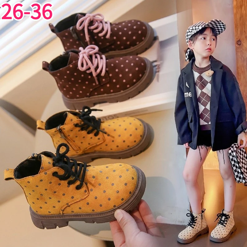 Children's Fashion Ankle Boots Girls Polka Dot Casual Ankle Boots Non Slip Toddler First Walkers Shoes Tenis Boys Kids Boots