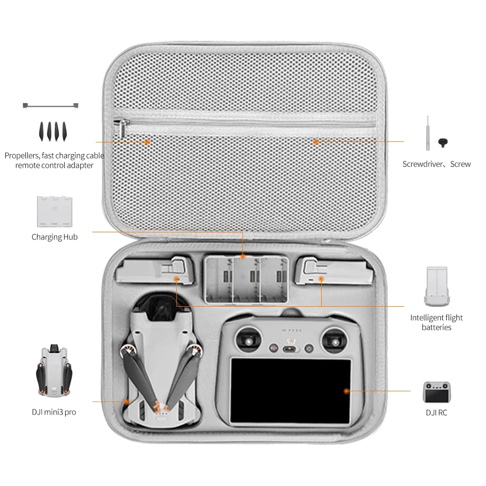 XFJI Carrying Case for DJI Mini 3 Pro Storage Bag Suitcase for Mini3 Pro Drone Accessories Handbags PU Splash-proof Shoulder Bag