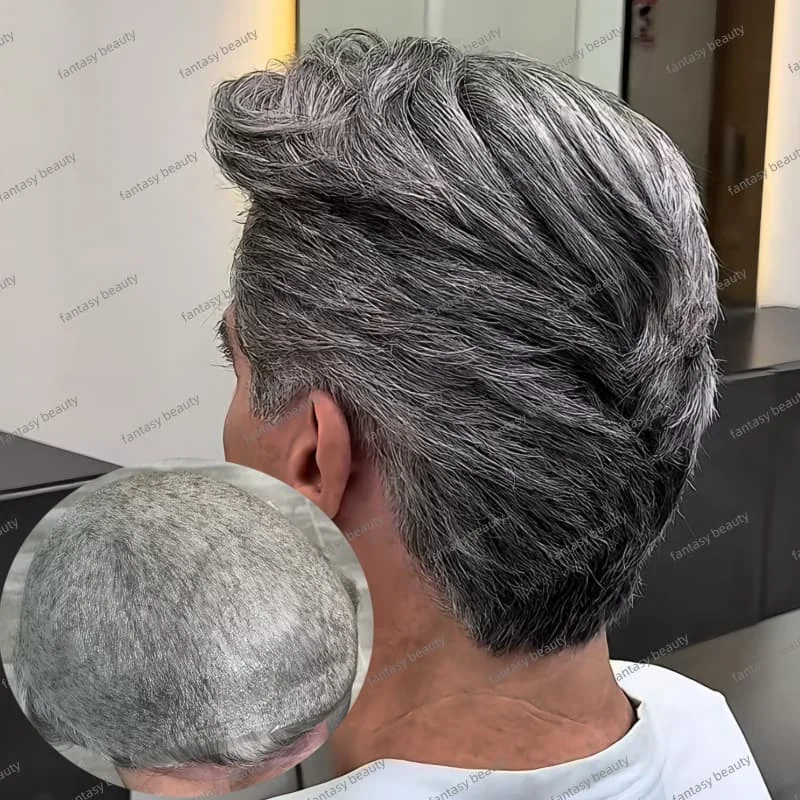 

# 1b50 # 1b65 # 1b80 серая, черная кожа, искусственная основа, мужской парик, 90% плотность, 100% мягкая система замены человеческих волос, мужской парик для мужчин