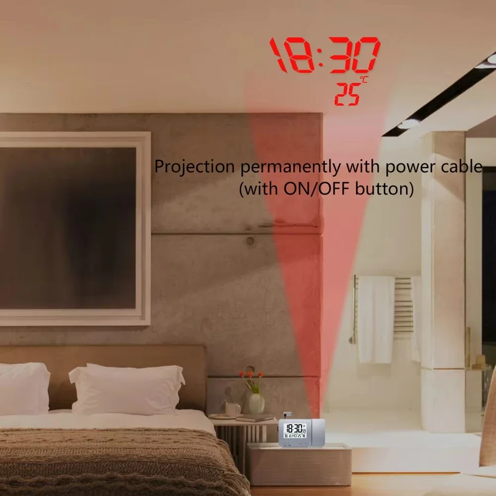 12/24HR Digital Dual Alarm Clock with Date Display USB Charging Snooze Mode Time Projection Lamp Desk Timepiece Home Decor