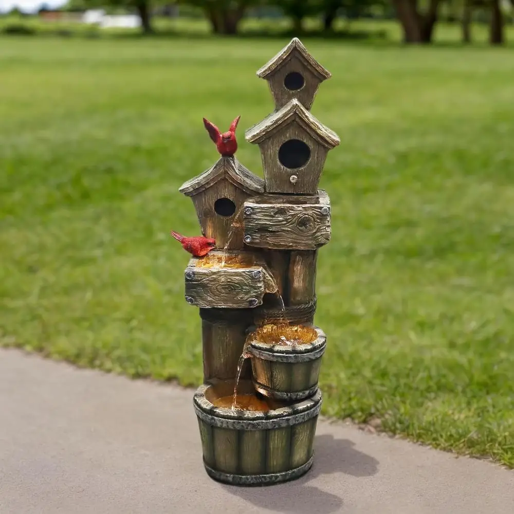 

4-Tier Outdoor Birdhouse Fountain with LED Lights for Garden, Patio, Yard, and Porch Decor