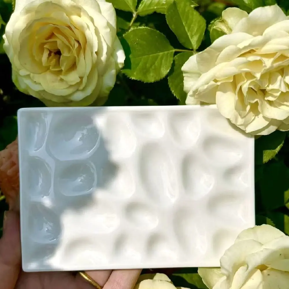 Multi Compartment Ceramic Paint Palette Professional Smooth Surface Travel Painting Tray Easy To Rinse DIY
