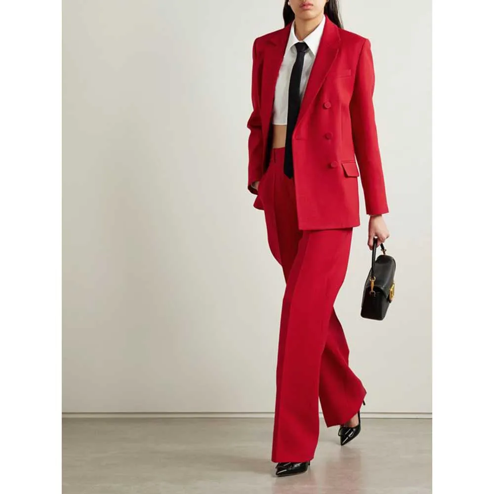 Smart Chic Red Suits for Women Notch Lapel 2 Piece Jacket Pants Female Clothing Cool Fashion Office Lady Slim Fit Blazers Sets