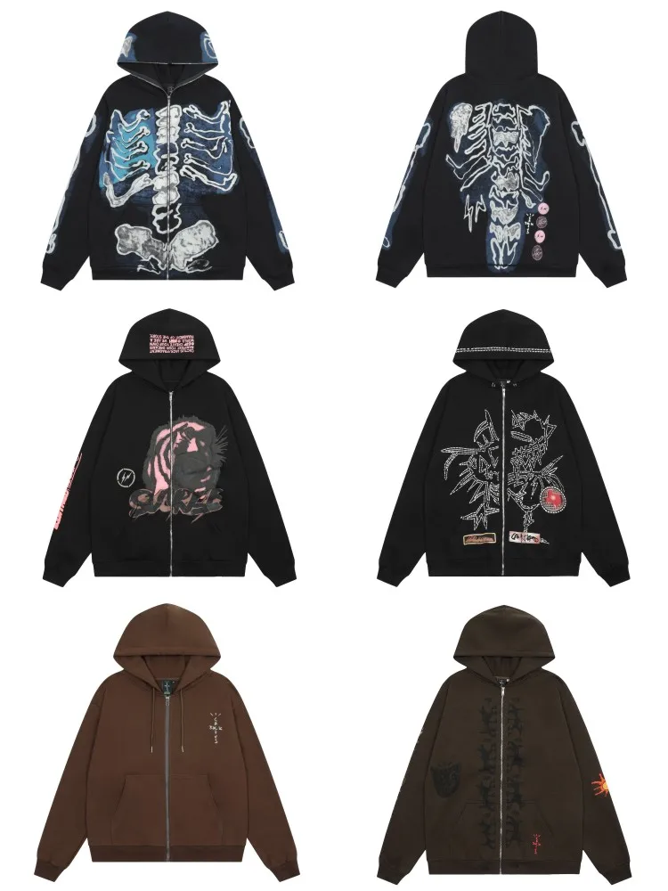 

Худи-кардиган с молнией и принтом черепа, из смесового хлопка, для повседневной носки весной, осенью и зимой, молодежный тренд в уличной моде