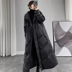 2023 New Women's Winter Super Long Down Jacket Women Black Hooded Over Knee 90%White Duck Down Coat Female Loose Thicken Parkas