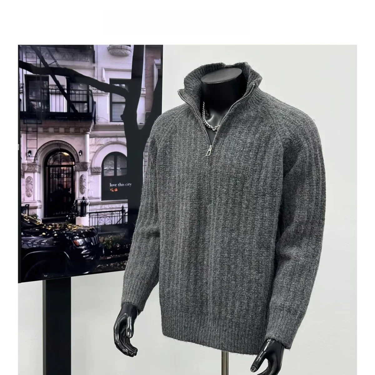 

Fall Winter V-Ne Knitted Cardigan Men's Color Casual Sle Loose Fit Long Sve Thermal Outerwear Polyester Fiber