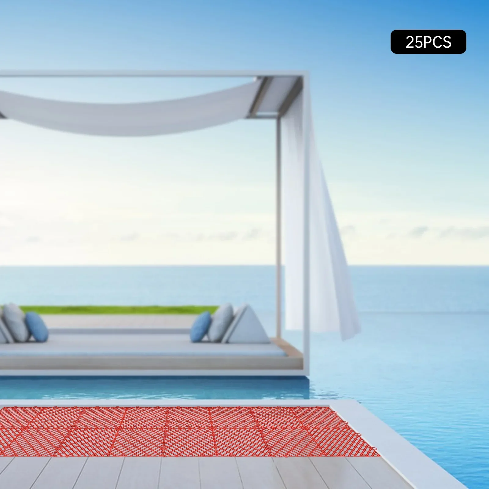 25 piastrelle rosse ad incastro, accessori per pavimenti di drenaggio 12x12x0,5 pollici con cuscinetto ad alto carico, pavimento antiscivolo per piscina doccia