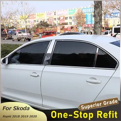 Exterior Car Mouldings For Skoda Rapid 2018 2019 2020 Stainless Steel Window Pillar Trim Cover Strips Sticker 8Pcs/Set